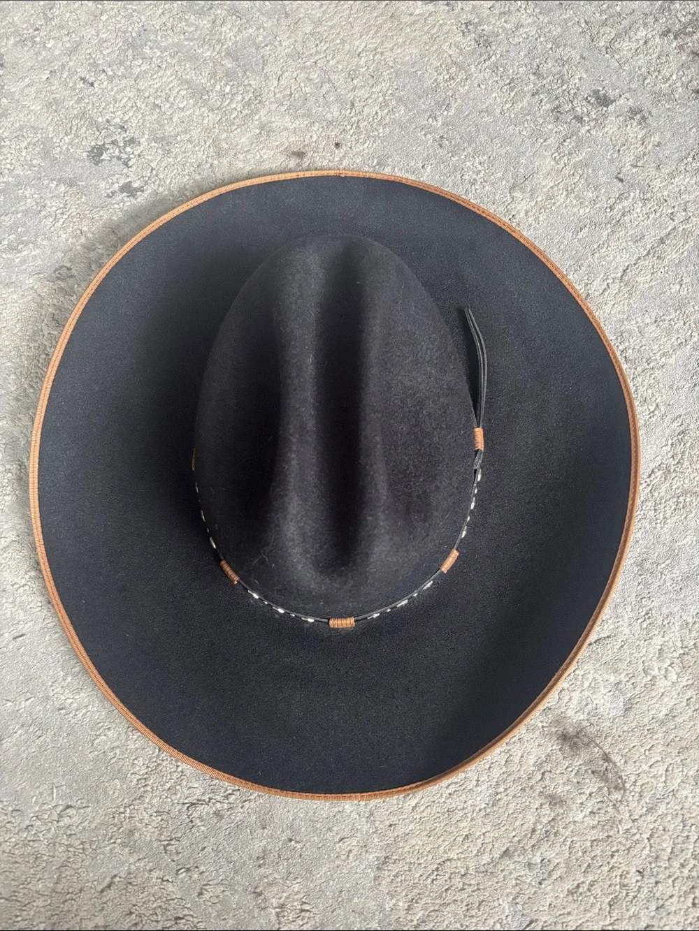Men's Black wool Western Cowboy Hat with Brown Trim and Beaded Band